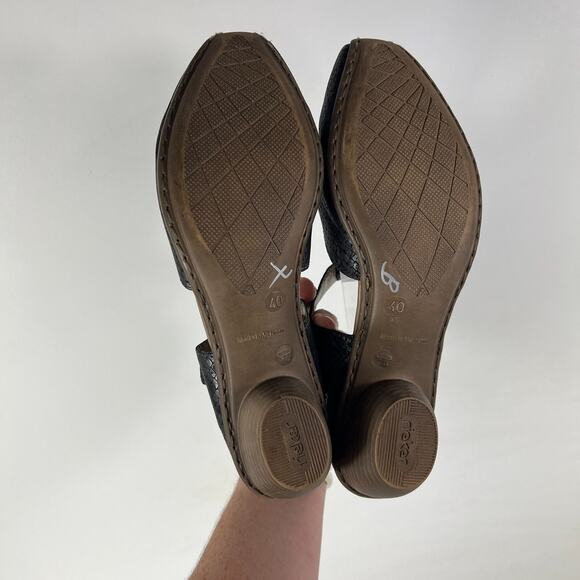 Rieker Mirjam 50 Pumps Women 8.5 Black Snakeskin Leather Hook & Loop Block Heel - Picture 8 of 10